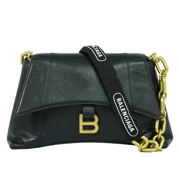BALENCIAGA Downtown 689058 Leather Chain Shoulder Bag Black Gold - Picture 1 of 10